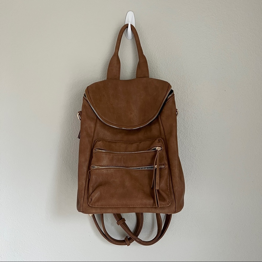 Tan leather boho backpack